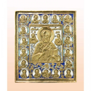 3.41 Медная икона Николай Чудотворец, избранные святые